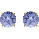 14K Yellow 7 mm Natural Tanzanite Stud Earrings